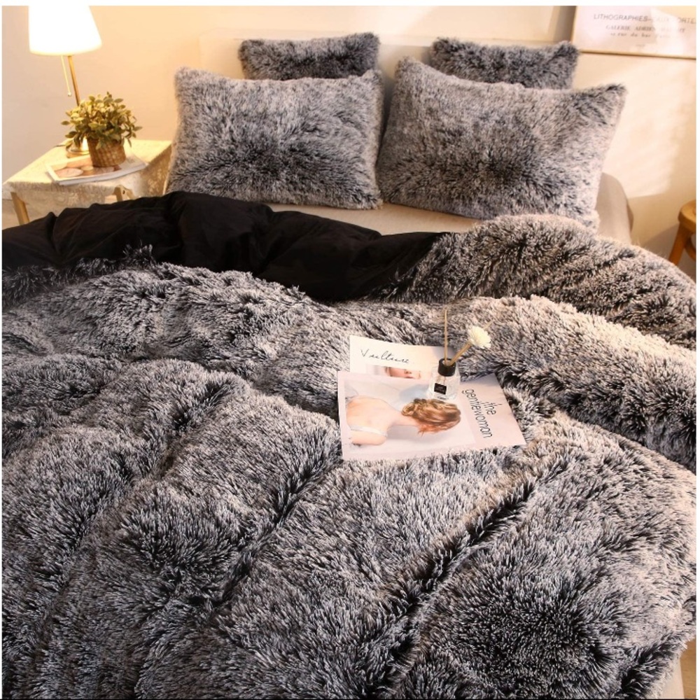 Plush Shaggy Duvet Cover Set of 3 Soft Velvet - Picture 3 of 7